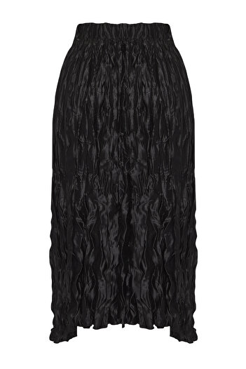 Edit by Trendyol Black Satin Crush Midi Woven Skirt Tedss25Et00010