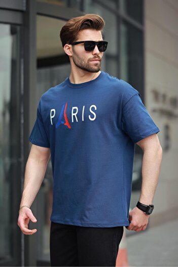 Madmext Ανδρικό μπλουζάκι Navy Blue 100% βαμβακερό εμπριμέ E7146