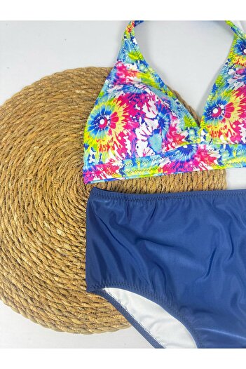 FUNELLA Set de bikini elegant cu model Tie-Dye, cu talie înaltă, cu gât