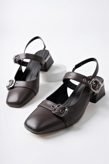 MUGGO Yuqi̇ Open Back Blunt Toe Double Belt Women's Casual Classic Low Heeled Shoes