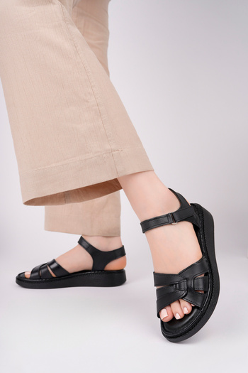 Deripabuc Genuine Leather Black Women's Leather Sandals Dc-1221