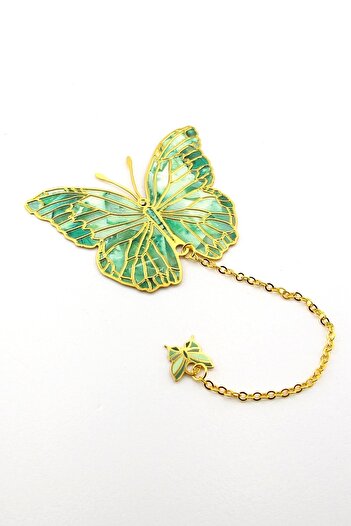 Solfera Green Butterfly Vintage Book Marker with Chain Metal Bookmark