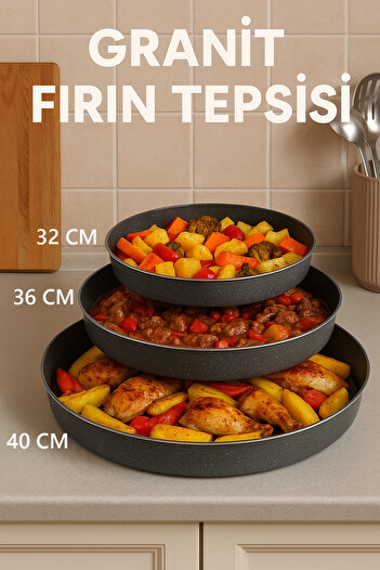 FİTHOME Granite Non-Stick Tray Set 32-36-40 cm Oven Tray