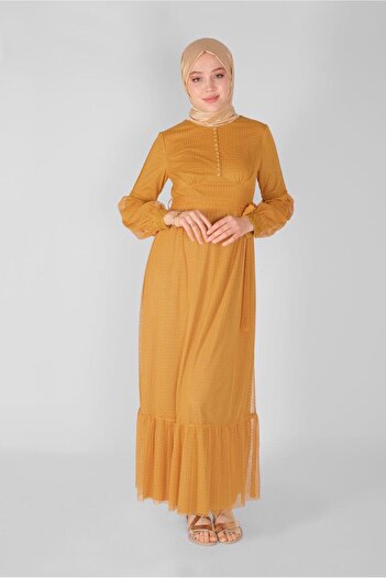 Alvina Buttoned Buttoned Tulle Dress 41405