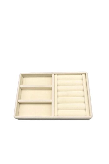 MeGass Dekor Yerli Üretim Süet Kumaş Krem Renk 22 cm / 14 cm Çekmece İçi Takı Standı