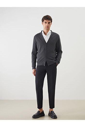 LC Waikiki Southblue Anthracite Standard Fit V-Neck Men's Sports Cardigan