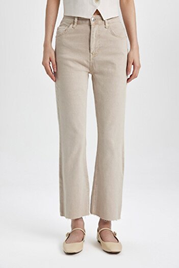 DeFacto Crop Flare Fit High Waist Leg End Cut Woven Trousers B5014AX24SM