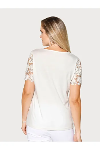 MAMAYAGA Women's Crew Neck Lace Half Sleeve Sporty Stylish Plus Size Curve Cotton Blouse