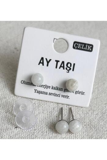 juleeco Aytaşi Natural Stone Silver Steel Ball Earrings