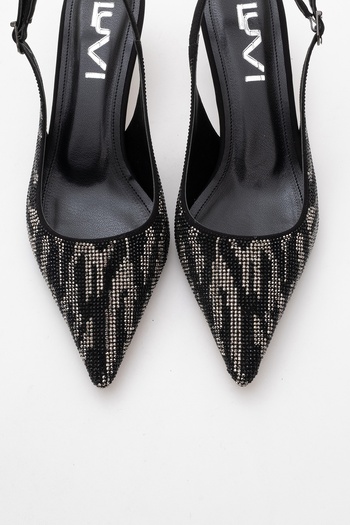 LuviShoes Ushes Black Satin Stone Women's Short Heeled Evening Dress Shoes