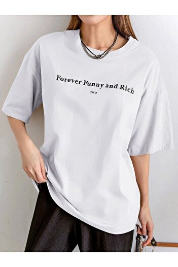 CLAYES Біла з принтом - Funny And Rich Oversize T-shirt, велосипедна горловина, короткий рукав