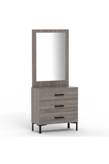 Mahmayi Dresser with Large Vanity Mirror and 3 Storage Drawers - Grey Brown Whiteriver Oak