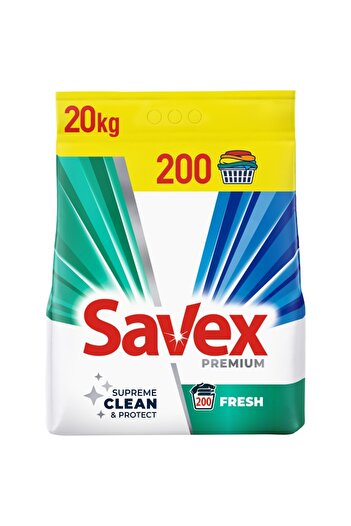 SAVEX Automatic Laundry Detergent, 2 In 1 Fresh, 20 Kg, Strong Scent, 200 Washes