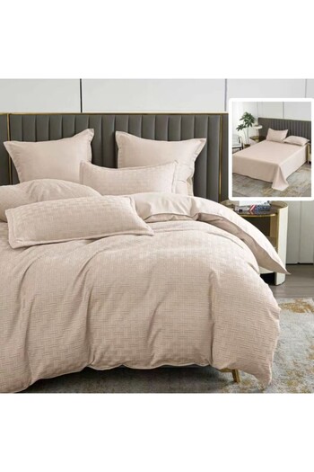 Pucioasa Double bed linen, plain geometric, 6 pieces, polycotton, Beige