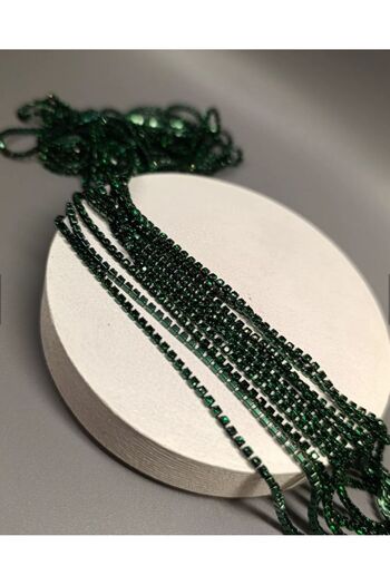 PASAMİA Green Swarosvki Stoned Beyoğlu Strip Chain - 1 Meter