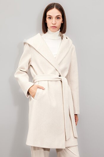 DeFacto Long Stamp Coat Hooded Buttoned with Belt A0991Ax24Wn