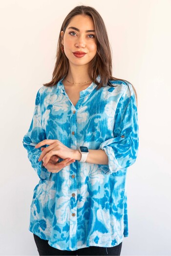 citycenterfashion Large Size Fold Sleeve Shirt - 100% Cotton Organic Linen cty-akc-uzd1