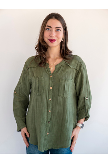 citycenterfashion Women's Size Fold Sleeve Mesi Blouse 100% Cotton Organic