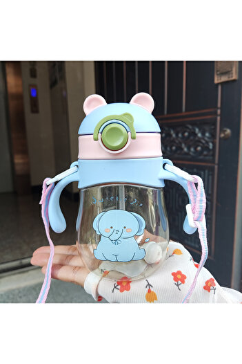 COOYA 300ml Educational And Sippy Cup, With Silicone Straw, Handle, Water Bottle, 0-48 Months, Blue