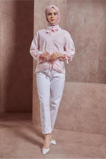 Alvina GIRLING DETAILED COTTON SATIN BLUZ 44470