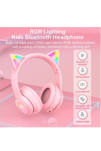 Onikuma Bluetooth Wireless Gaming Headset with Mic, Bluetooth Cat Ear Headphones