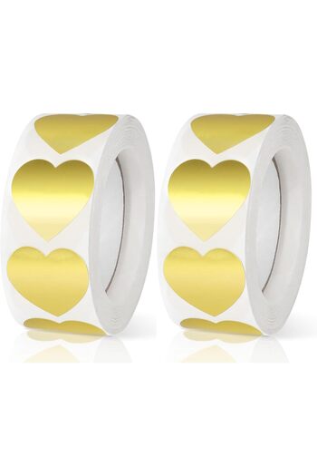 COOYA Rayyan 2 Rolls Gold Heart Shaped Sticker, 1 inch Cute Love Labels for Valentine’s Day, Invitation