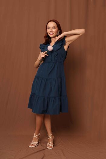 Reyon Ruffle Sleeves Dress Indigo