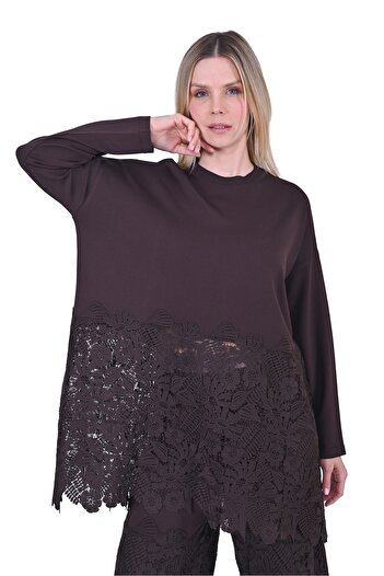 Invee Brown Invee 7078 Lacy Suit