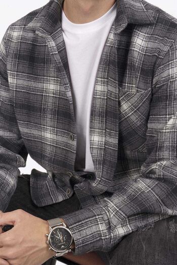 Etikmen Gray and White Transitional Oversize (Wide Fit) Thick Lumberjack Shirt with Gift Box
