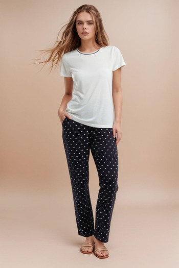 Loule Women's Clothing Bottom & Top Double Polka Dot Detailed Pajama Set Ll.Ar01.Ne00.Tt03