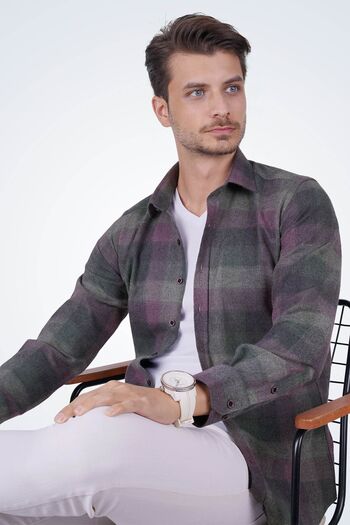 Etikmen Green Lilac Transition Slimfit Lumberjack Shirt with Gift Box