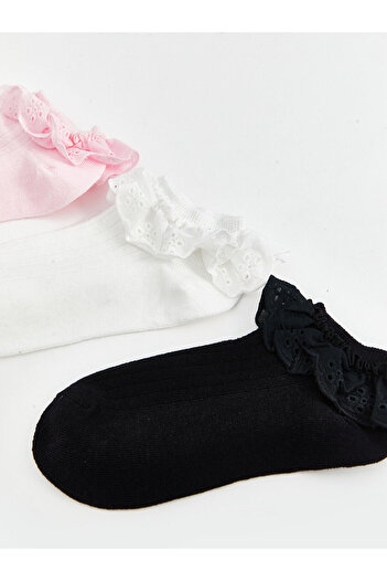 LC Waikiki Lcw Kids Lace Detailed Girls' Booties Socks 3-Piece