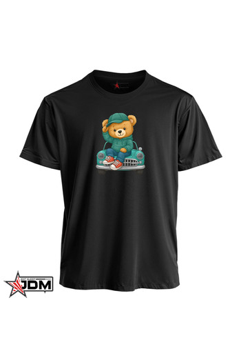 JDM Kod Trend Jdm Teddy Bear with Car Printed New Season Loose Cut T-Shirt T-Shirt