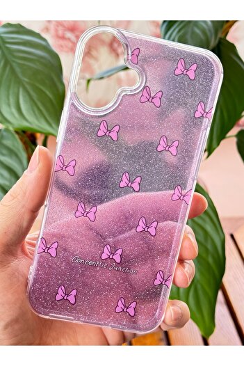 Fibaks Apple iphone 16 plus compatible case purple glitter bow pattern colorful shiny shock absorbing cover