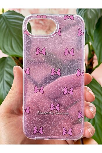 Fibaks Apple iphone 16e compatible case purple glitter bow pattern colorful shiny shock absorbing cover