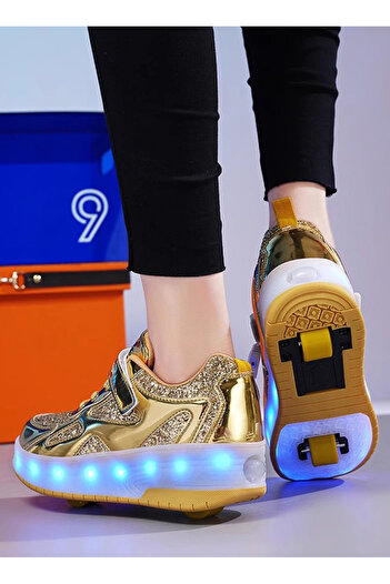 ETG Unisex Kids Roller Skates Shoes USB Charging, Girls Boys LED Roller Skate Shoes with Double Wheels