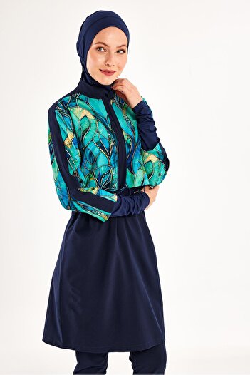 Adasea Dark Navy Blue Women's Elena Long Sleeve Hijab Swimsuit