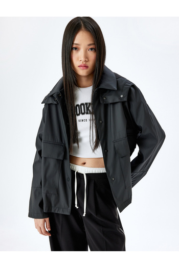 Koton Water Repellent Zippered Trench Coat with Hooded Pockets