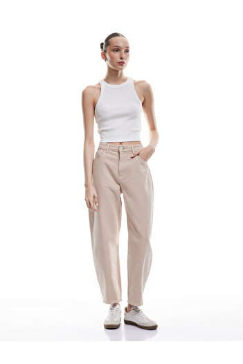 Koton Relaxed Fit Regular Waist Buttoned Cotton Barrel Jean Pants