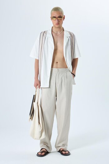 VAMOSCLO Stone Color 100% Linen Baggy Pants