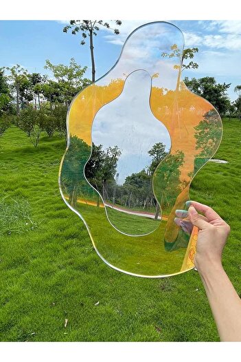 COOYA 40*38 Cm Acrylic Mirror, Frameless Irregular Wave Shape, Can Be Desktop, Suitable for Bedroom