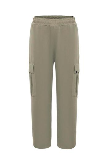 VAMOSCLO Khaki - Elastic Waist Cargo Bagy Trousers