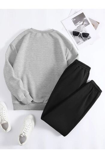 CLAYES Σετ φόρμας Michigan Γκρι φούτερ Μαύρο Jogger - Printed Oversize Raised Crew Neck