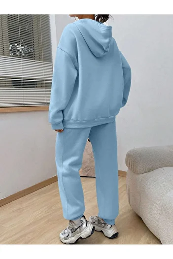 CLAYES Σετ φόρμας Happiness Φούτερ Jogger - Baby Blue με στάμπα Oversize Hooded