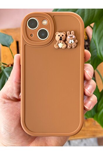 Fibaks iPhone 14 Compatible Case Designed Patterned Camera Protected Teddy Bear and Rabbit Soft Silicone Cover