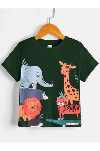 CLAYES Animals Cotton Kids T-Shirt- Nefti Green Printed Girls Boys' Summer Crew Neck T-Shirt