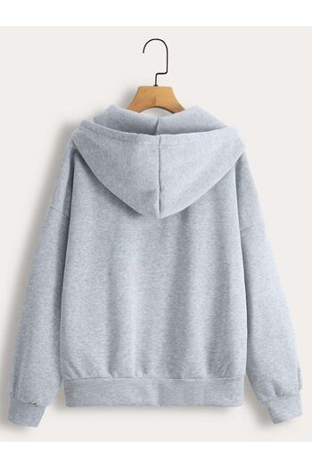 DUBU BUTİK Lon Don Cardigan - Gray Printed Oversize Hoodie