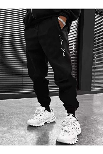 CLAYES New York Black Jogger Sweatpants - Comfortable and Stylish Printed with Rubber Legs