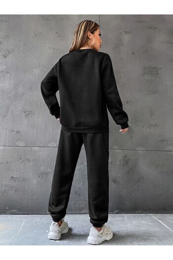 CLAYES New York City αθλητική φόρμα Jogger - Μαύρη στάμπα Oversize Crew Neck