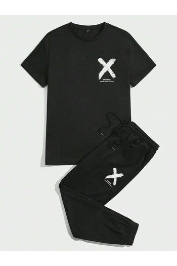 CLAYES X Change T-shirt Sweatpants Jogger - Μαύρη στάμπα στο κάτω μέρος Φούτερ κοστούμι Oversize Crew Neck
